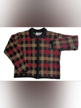Vintage Paul Harris Mohair Blend Sweater Women's Sz S Plaid Full Zip Long Sleeve